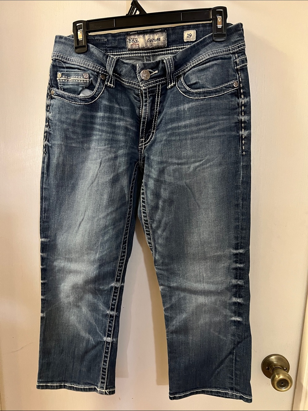 BKE Cropped Washed Blue Jeans - Dark Indigo Fade